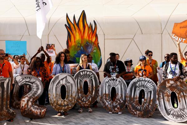 Climate activists protest during the United Nations Climate Change Conference COP28 in Dubai